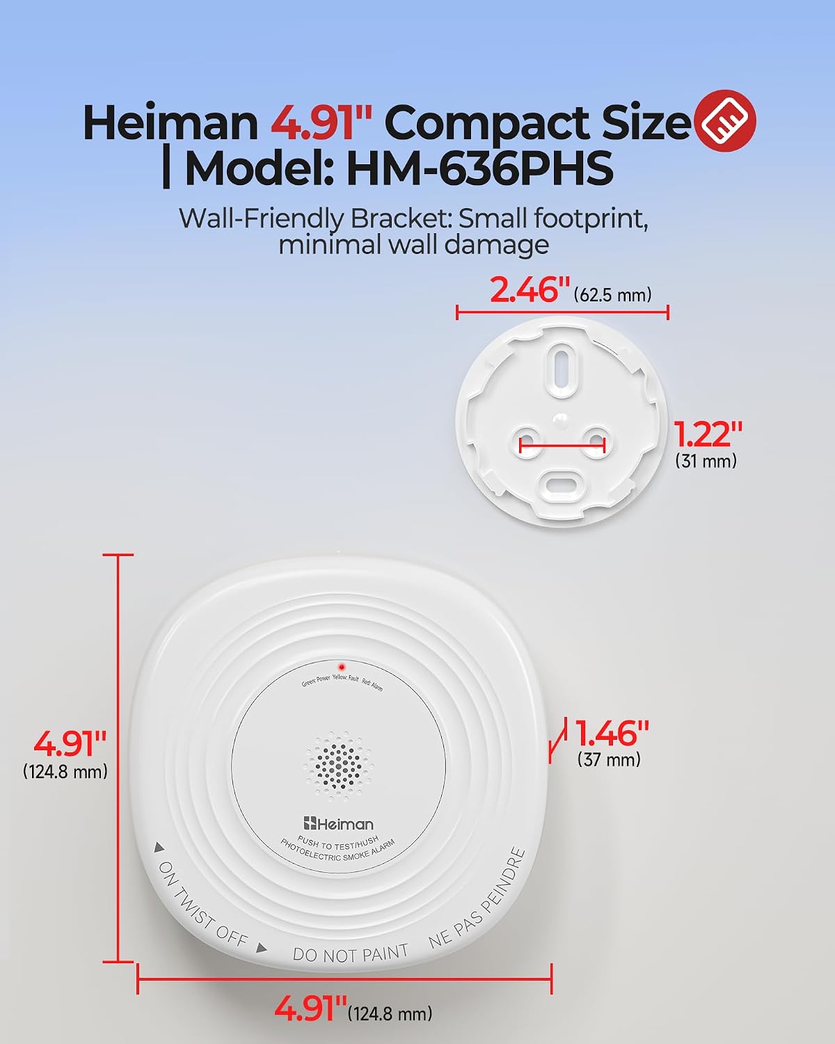 Heiman Smoke Detector 10-Year Sealed Battery Powered, UL 217 10th, 3-Pack | Photoelectric Smoke Alarm, LED Status Lights/85 dB Alarm/Test Silence Button, Fire Alarm for Home Hotel Rental Apartment