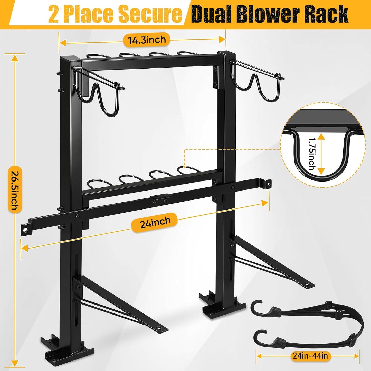2 Place Backpack Blower Rack for Trailer - Trailer Tool Rack with 4 Holes | Heavy Duty, Truck Tool Organizer Holder for Yard Tools Rakes Shovels, Height Adjustable Holding Base Fit 16"-25” Blower