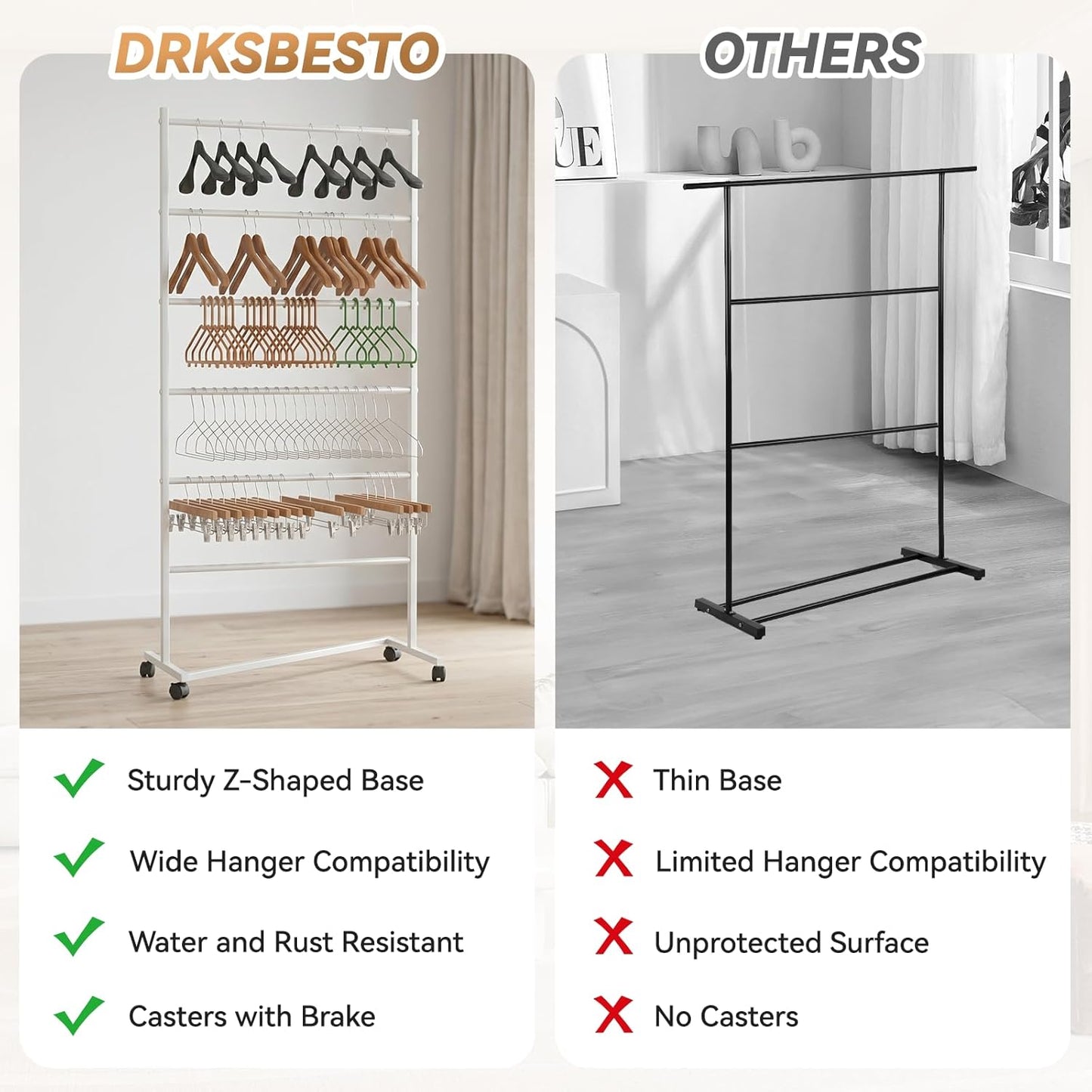 6 Tier Z-Truck Clothing Hanger Storage System, Efficiently Organize Standard Hangers, Skirt and Pant Hangers; Mobile Rack for malls, boutiques, Laundry Rooms; White, 61 x 30 x 15 in.