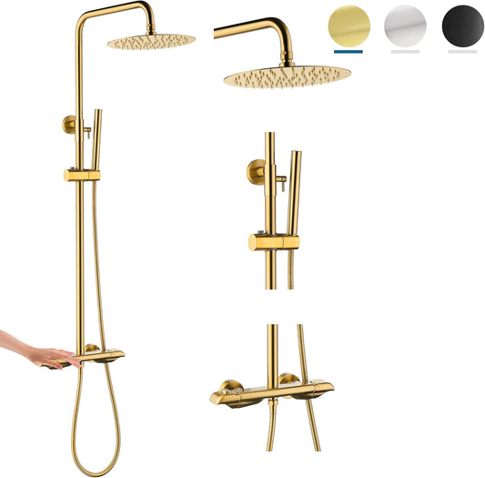 QISHENG Thermostatic Exposed Gold Shower System Wall-mounted Exposed Shower System Exposed Shower Faucets Sets