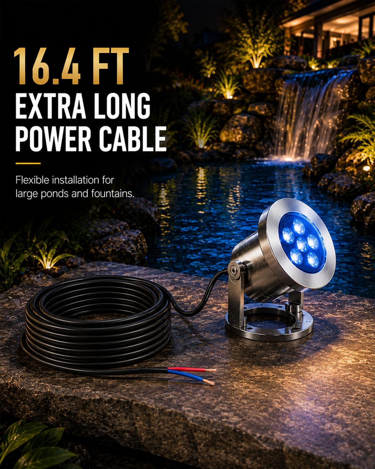 LED Pond Lights with Dual Remote Control, 6W SS316 Black RGB Underwater Fountain Light, IP68 Waterproof Submersible LED Lights for Pond Waterfall, Koi Fish Pond (2 Pack)