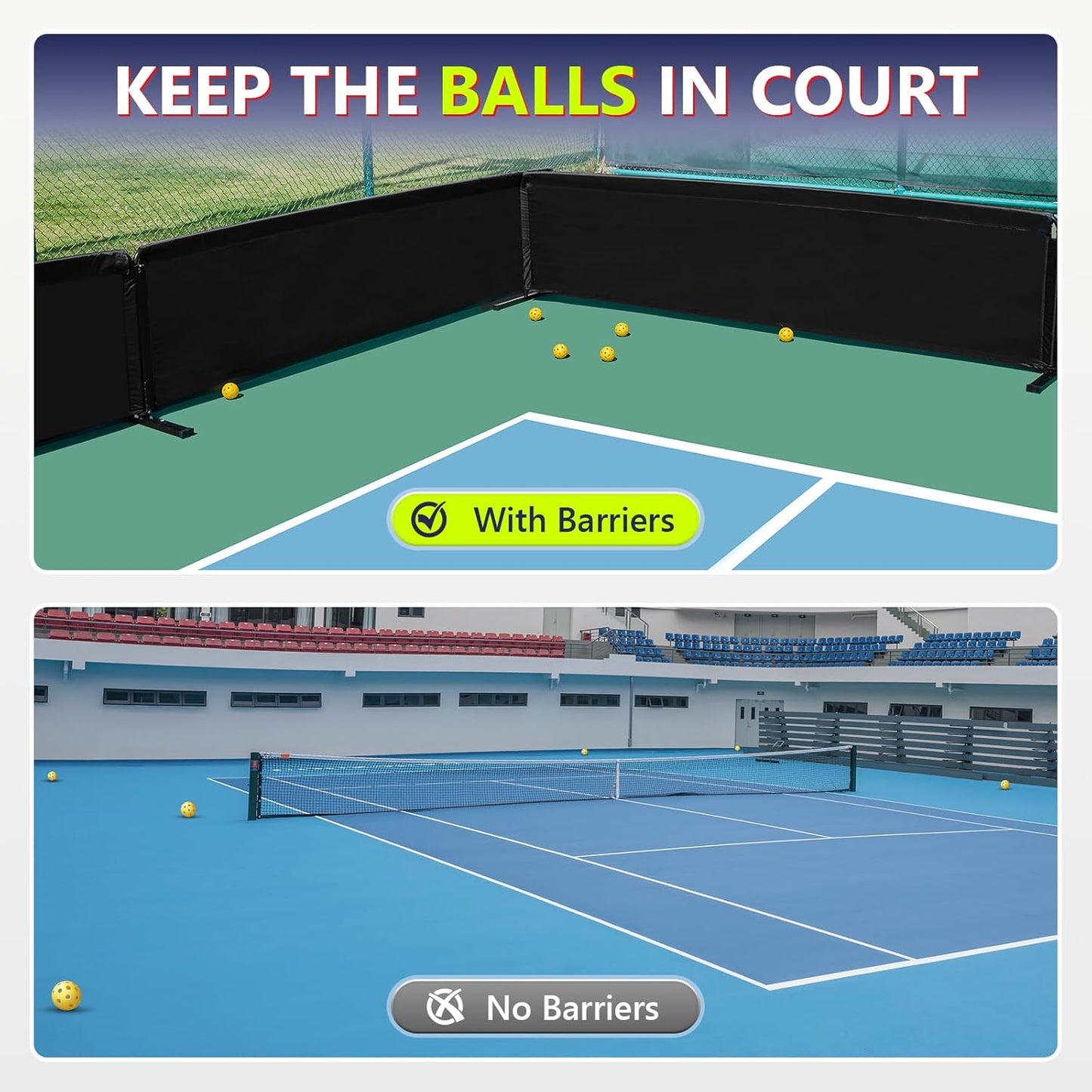 Pickleball Barrier 3 Pack, 10ft x 2.5ft Extra Large, Pickleball Court Dividers and Ball Blockers for Outdoor & Indoor
