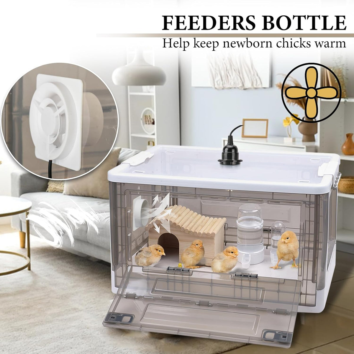 Chick Brooder,Fan Ventilation Circulation Design,Brooder Box for Chicks,Brooder Heater Warms up to 25 Chicks (23″x17″x14″)