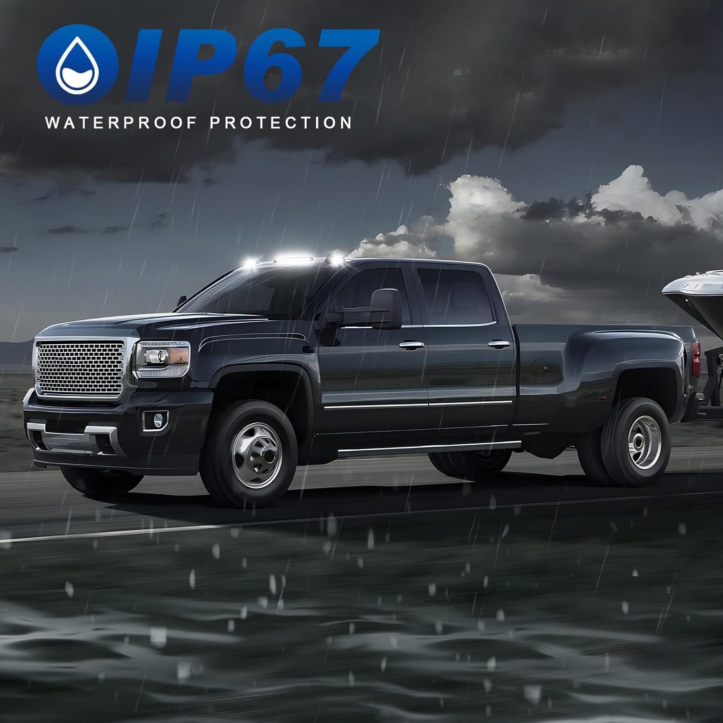 LED Cab Roof Marker Lights Compatible with 2015 2016 2017 2018 2019 Silverado Sierra 2500HD 3500HD, Top Cab Clearance Lights for Pickup Trucks, Smoked Len White Light C | 2015-2019 Silverado Sierra | White Light Smoked Len