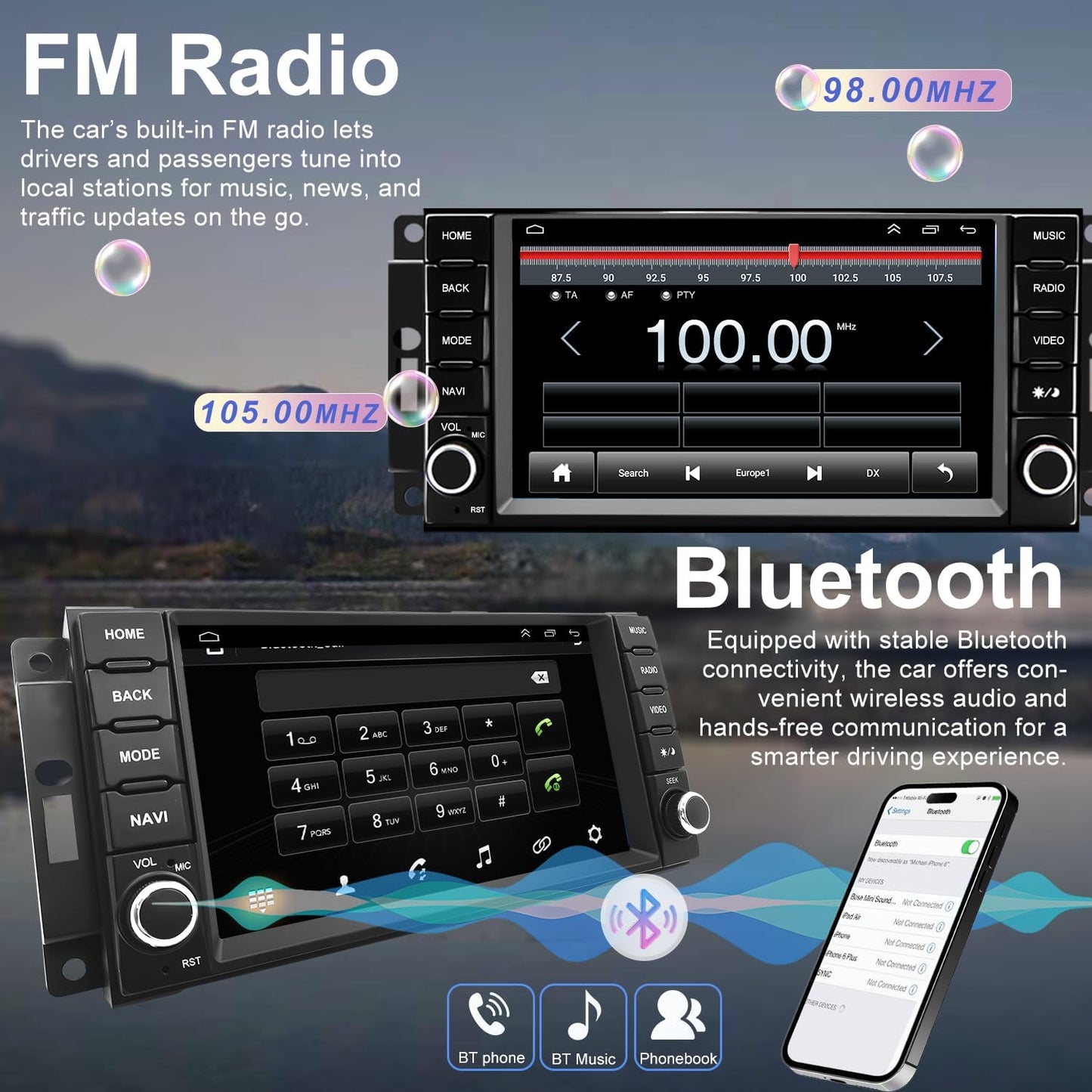 Upgrade 5G WiFi Car Radio for Dodge Challenger 2008-2014, Avenger 2008-2014, Charger 2008-2010, 7 Inch Touch Screen Stereo Head Unit with Wireless Carplay Android Auto GPS Navigation FM BT SWC Camera