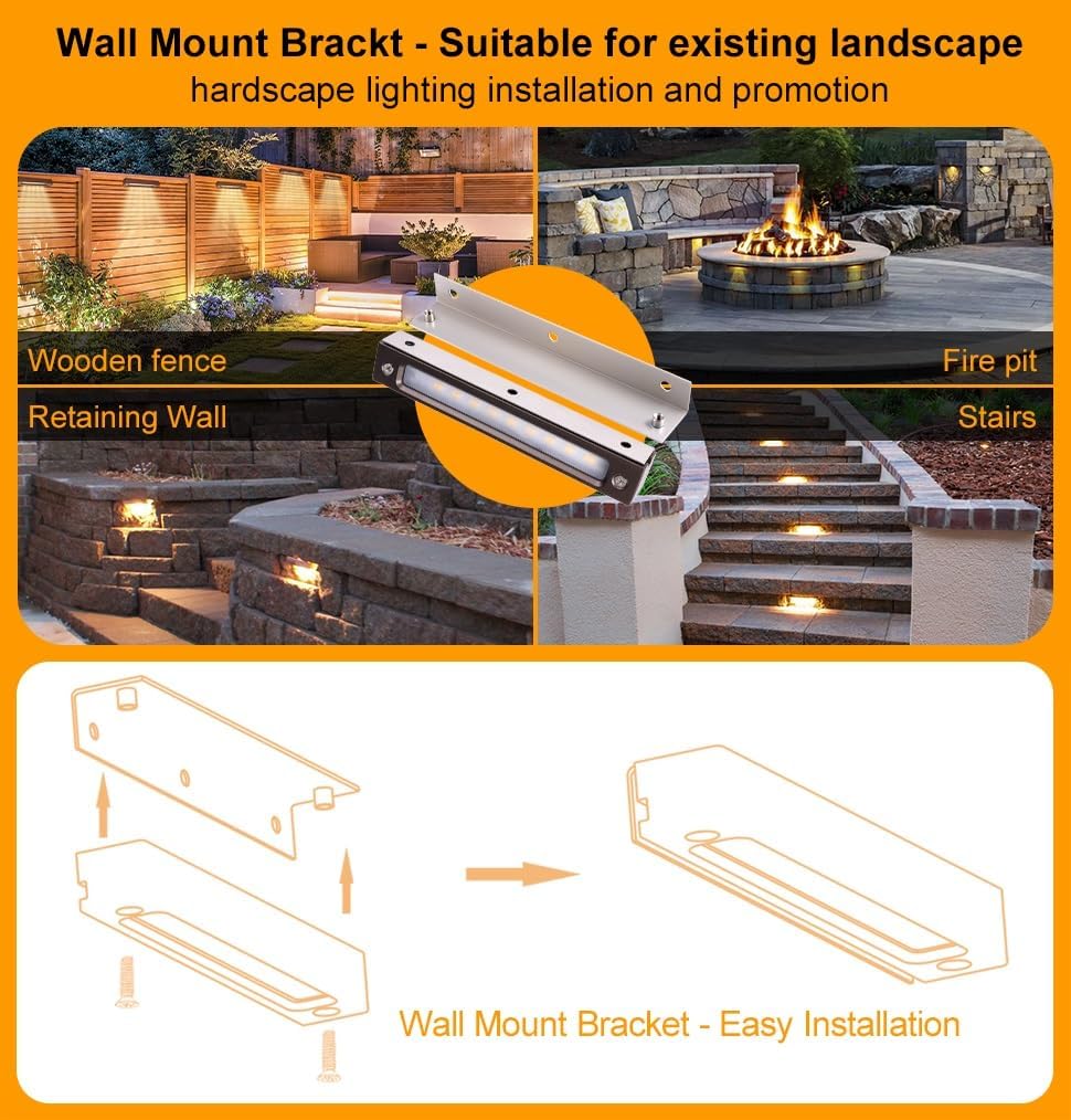 7 Inch Retaining Wall Lights, 3.5W LED Hardscape Lighting Low Voltage Step Light, IP67 Sealed, 12V-24V Landscape Paver Lights, 2700K Warm White Outdoor Stair Light, 12Pack with IP65 Connectors