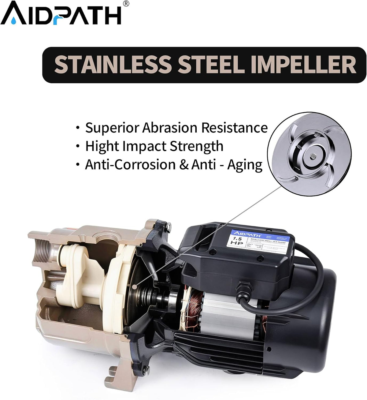 Shallow Well Jet Pump, 230V Irrigation Pump for Sprinkler System Black