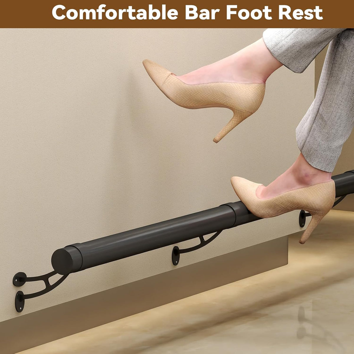 Bar Foot Rail Kit 4ft / 6ft / 8ft - Stainless Steel Complete Wall Mounted Bar Foot Rest - Matte Black Foot Rail System with Tubing, Wall Brackets, End Caps & Internal Connector