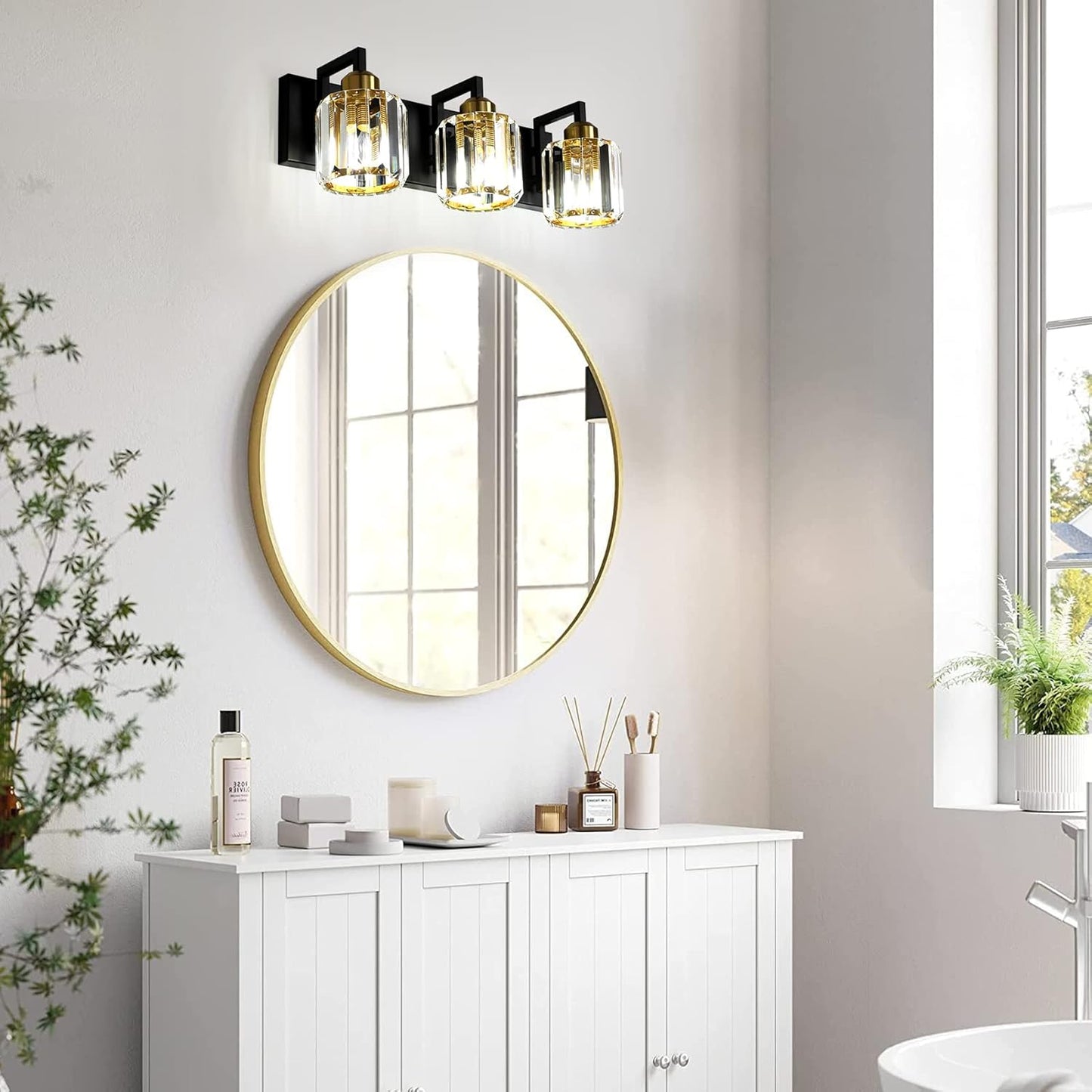 Bathroom Vanity Light Fixtures, Modern Crystal 3 Light Vanity Light Black Gold Bathroom Light Fixtures Crystal Bathroom Lights Over Mirror Sconces