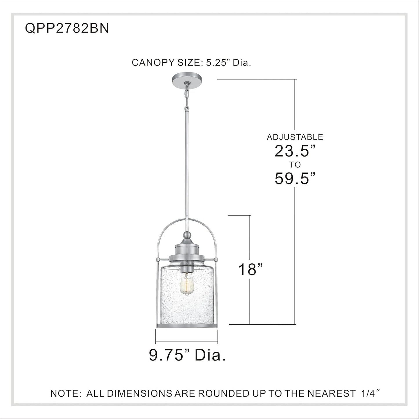 Mini Pendant Light, 10 Inch 1-Light Brushed Nickel, Clear Seeded Glass Pendant Light, Max Hanging Height 59"