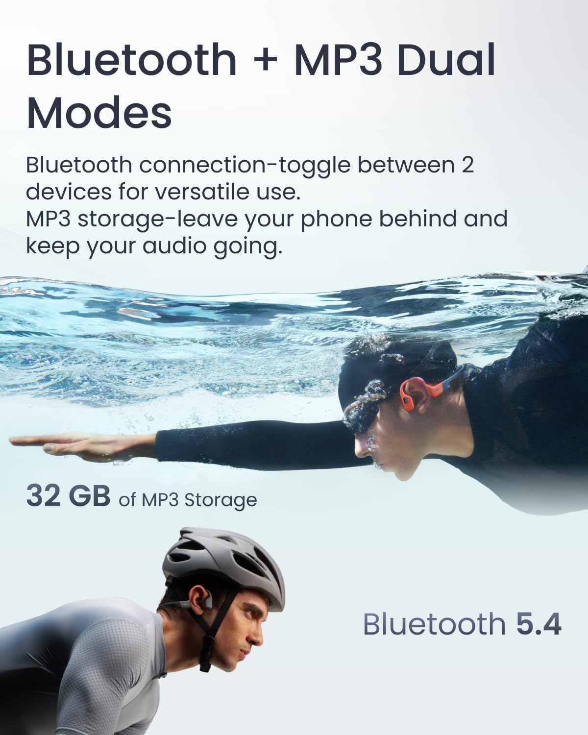 SHOKZ OpenSwim Pro - Open-Ear Bluetooth Headphones & 32GB MP3 Player, IP68 Waterproof, Bone Conduction Headphones, Secure Fit for Workouts, Running