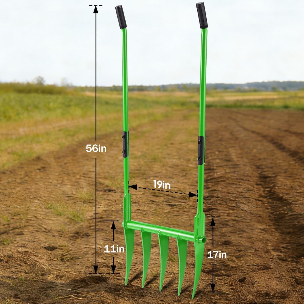 5 Tines All Steel Broadfork, 19" Broad Fork Garden Tool Heavy-Duty Digging Pitchfork, Non-Slip Grips & Detachable Design for Gardening, Farm Cultivation, and Soil Loosenin