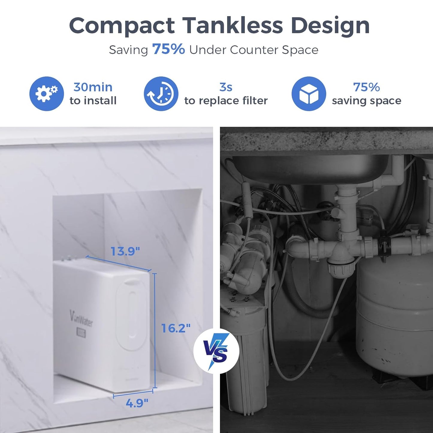 VonWater V2-600N Reverse Osmosis Water System, 7-Stage Under Sink Tankless RO System, 2:1 Pure to Drain, 600GPD RO Water Filtration System, NSF/ANSI