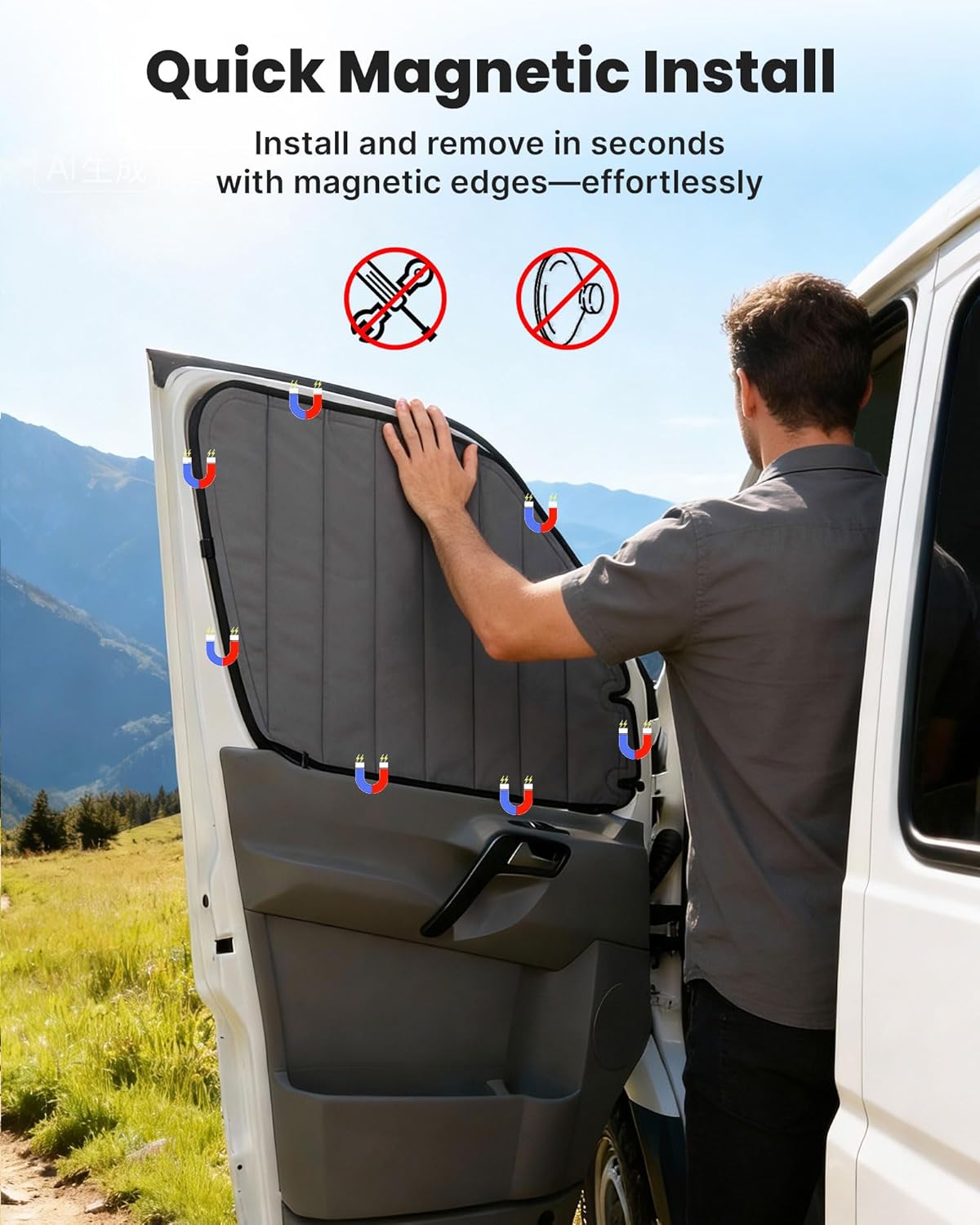 MELIPRON Magnetic Van Window Covers Fit for Mercedes Benz Sprinter NCV3 2007-2018, Blackout Privacy & Thermal Insulation Side Shades for Van Life & Camping, Custom Fit, Easy Install, Gray (Pair)