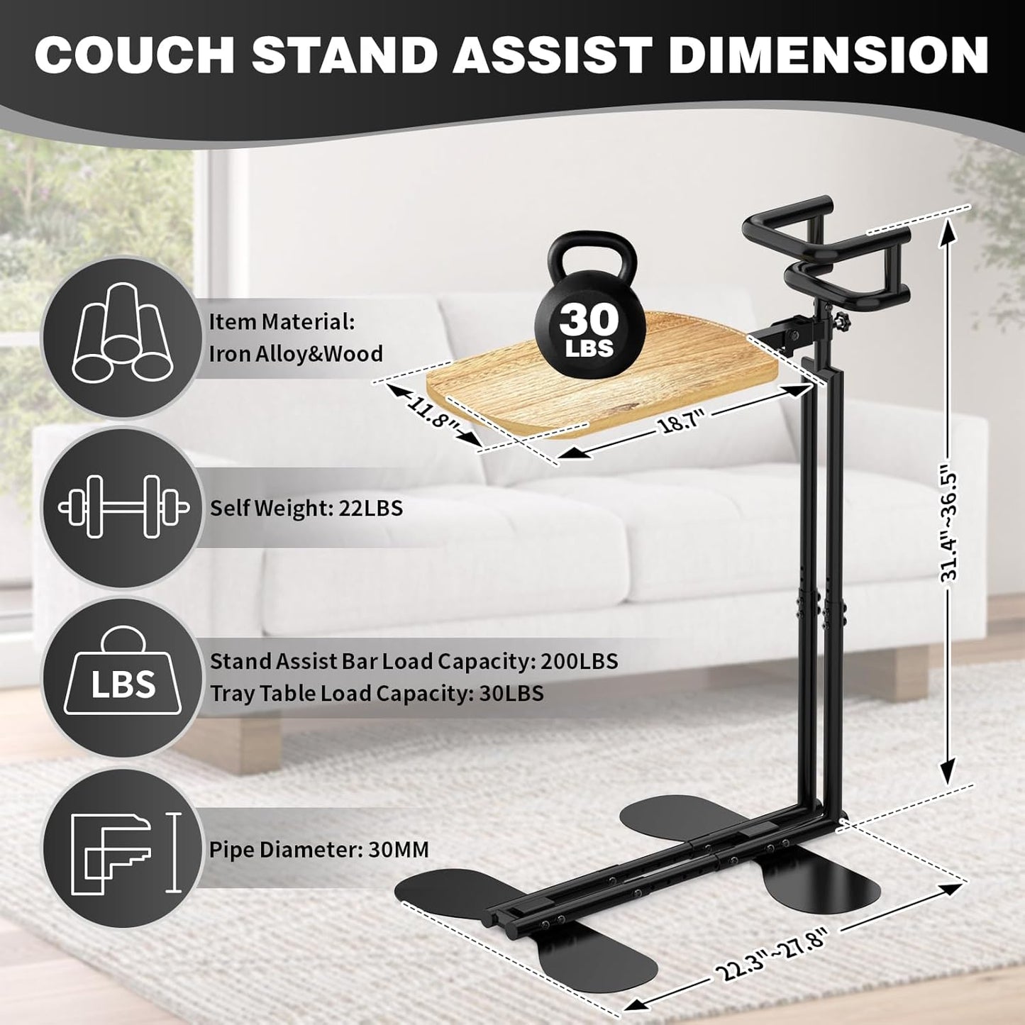 Couch Stand Assist with Tray Table, Couch Chair Sofa Lift Assist Aid for Elderly Sit to Stand up, Adjustable Standing Aid and Support Device(Black,