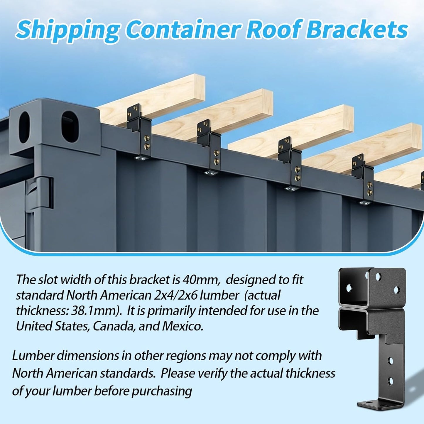 22PCS Shipping Container Truss Brackets, Shipping Container Roof Brackets Fits 20 FT Containers, Fits 2x4/2x6 Lumber, for Container Canopy Shelter, DIY Tiny Home, Bar & Living Space Conversion