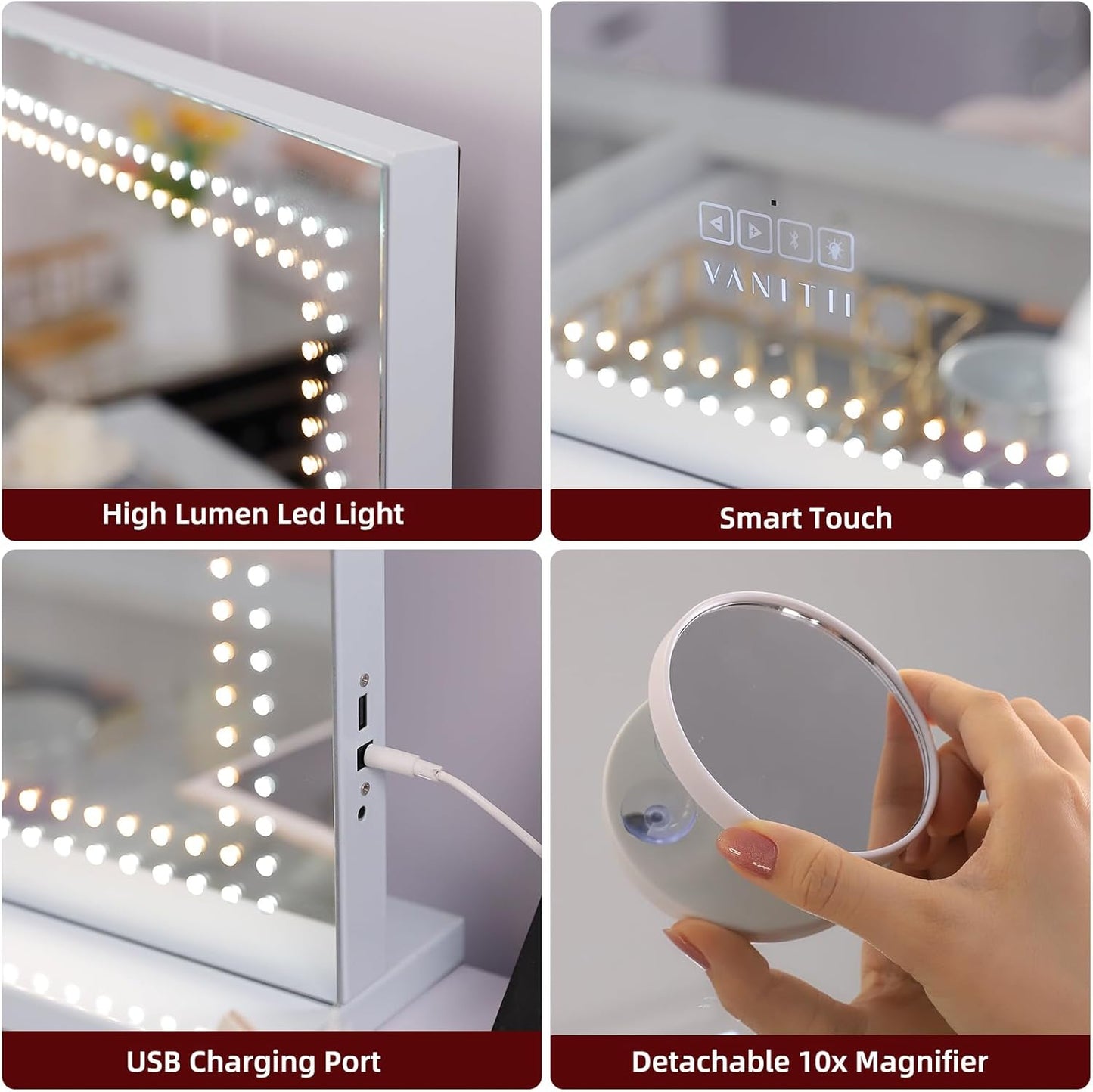 Vanity Mirror with Lights 32'x23' Lighted Makeup Vanity Mirror with Smart Speaker Dimmable 3 Light Modes 10X Magnification Light Up Mirror