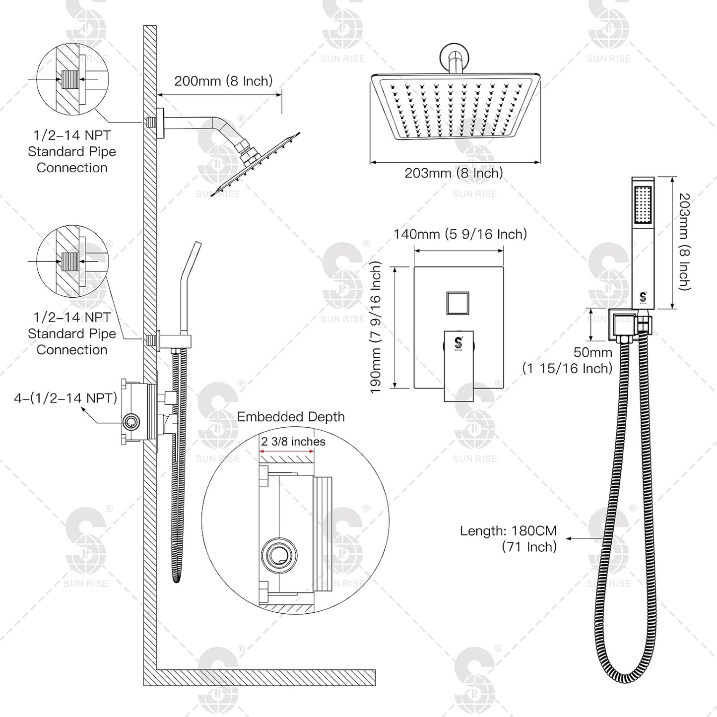 Shower Panel System White 8 Inch (08', White)