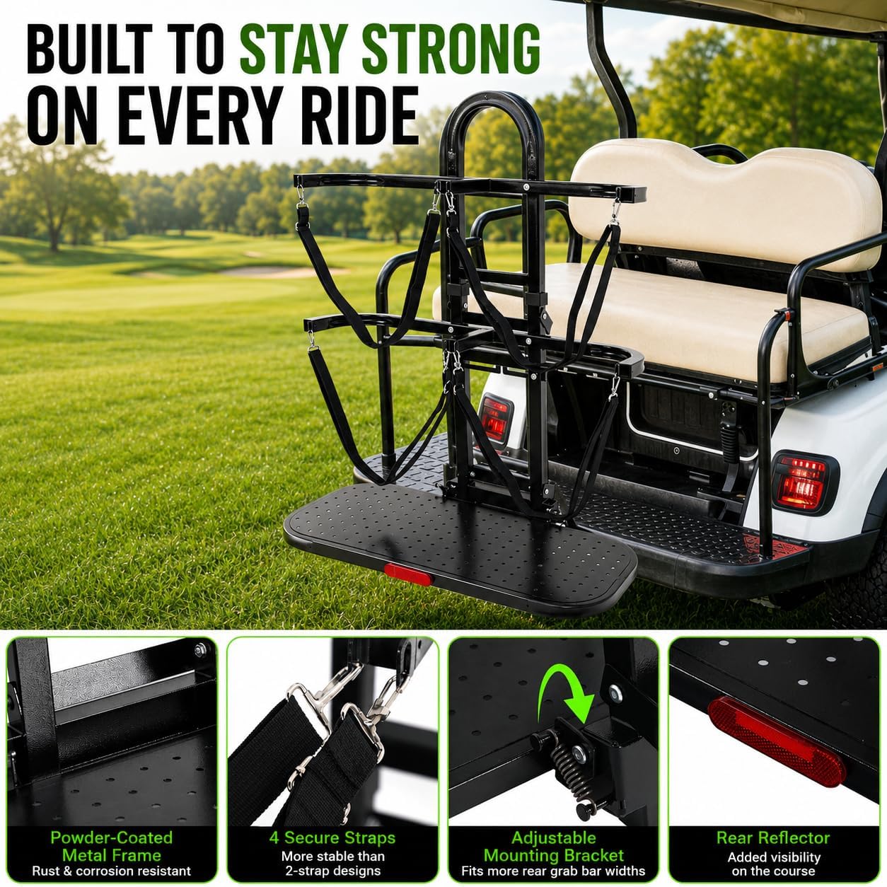 Golf Cart Bag Holder for 4 Seat Golf Cart, Fits for EZGO Club Car Yamaha, Holds 2 Golf Bags