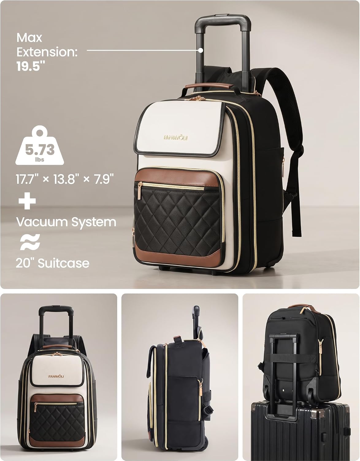 Underseat Rolling Backpack with Wheels, Black Backpack by Fanwoli