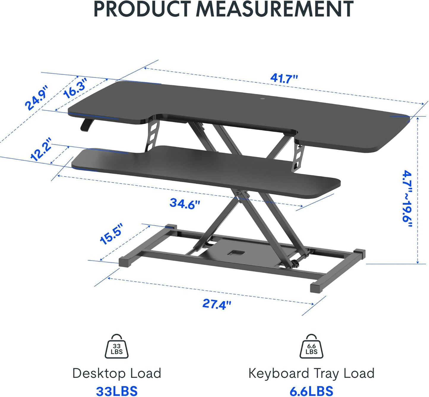 42 inch Desk Converter Laptop Workstation, Sit to Stand Dual Monitor with Wide Keyboard Tray