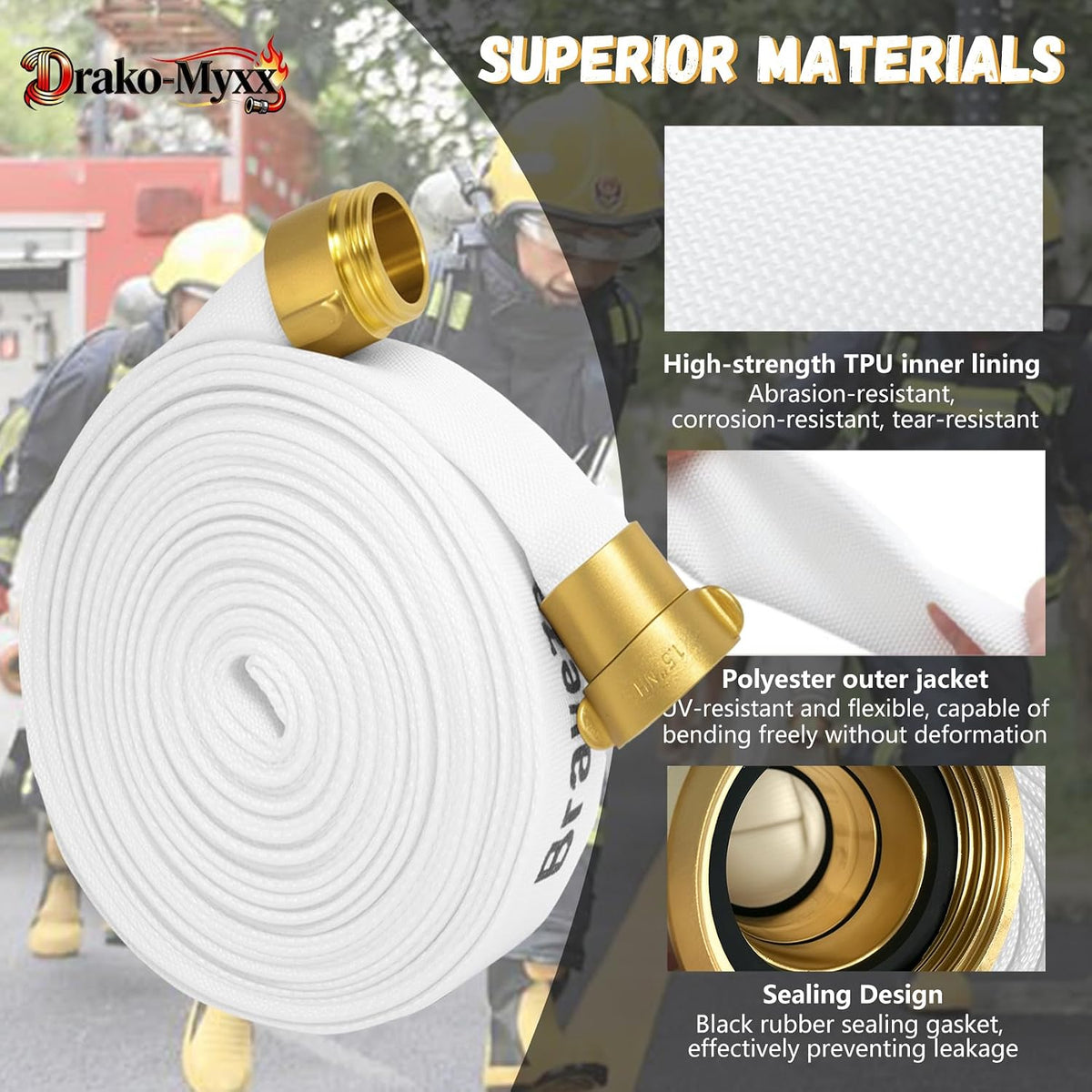 Upgrade Fire Hose, 1-1/2" ID x 50 FT, NST/NH Single-Jacketed TPU Fire Hose