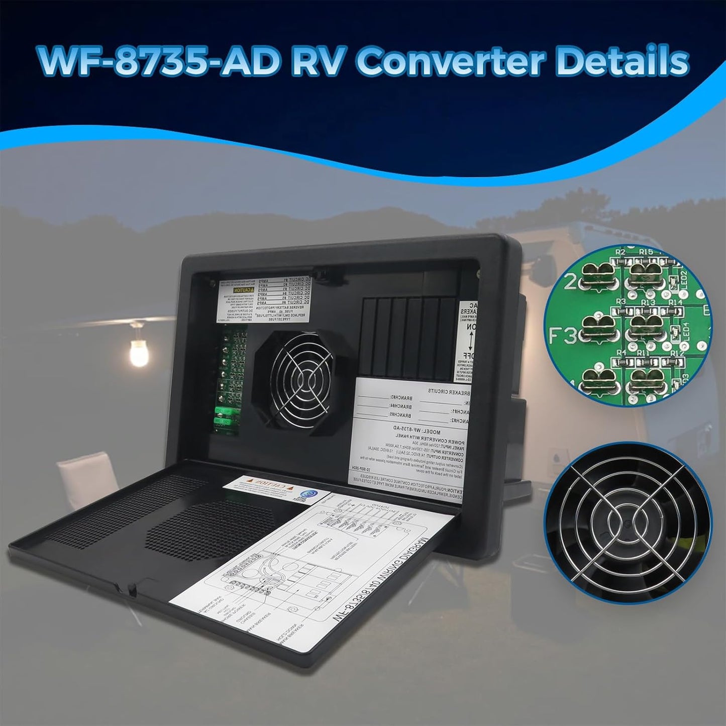 WF-8735-AD RV Converter Charger 30 Amp Power Center, Black 35 Amp DC Output, 3-Stage Charging, WF-8735 Converter for RV,Camper,Caravan,Travel Trailer