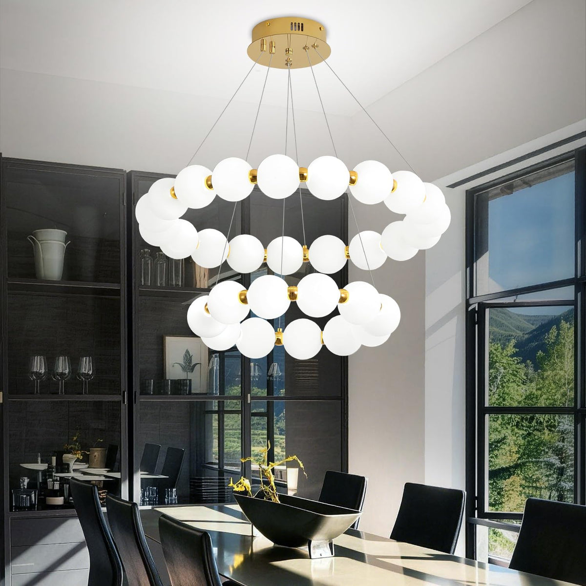 Modern Ring Chandeliers 2 Rings Bubble Chandelier Round Pendant Light Gold