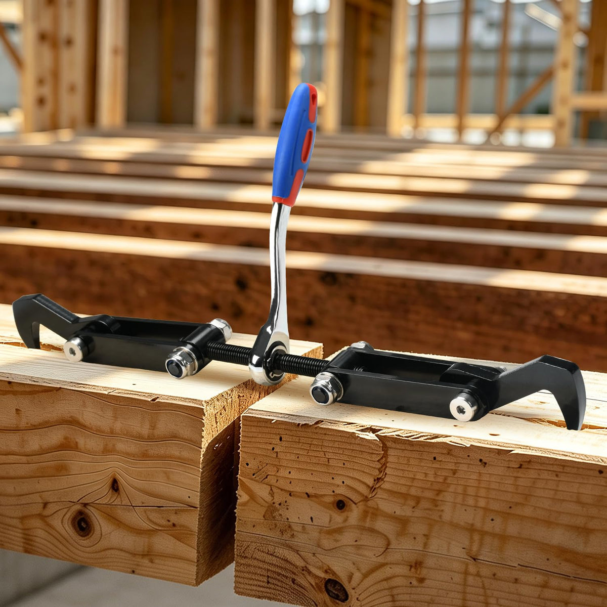 Ratcheting Beam Puller Tool with Iron Hooks, 4.53" Clamping Stroke