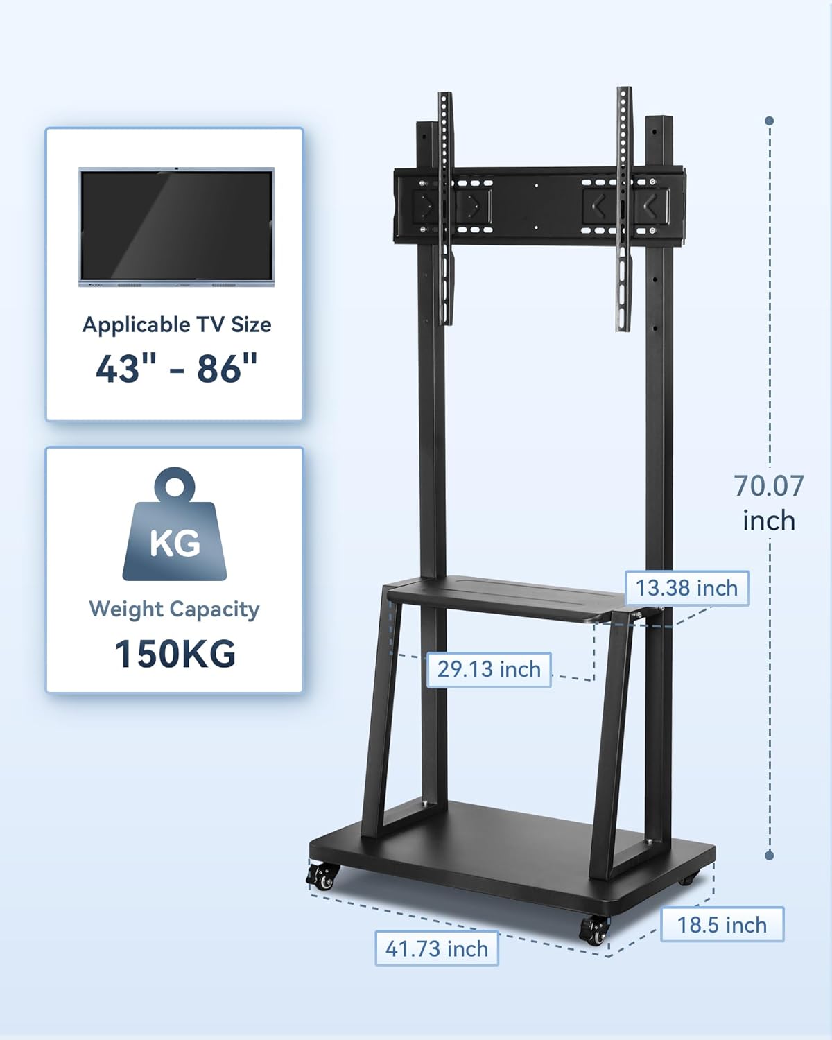 OmninexHub Smart Board Stand with Wheels for 49-86 inch Interactive Whiteboard,Height Adjustable Mobile Rolling Stand for Classroom & Office, Holds