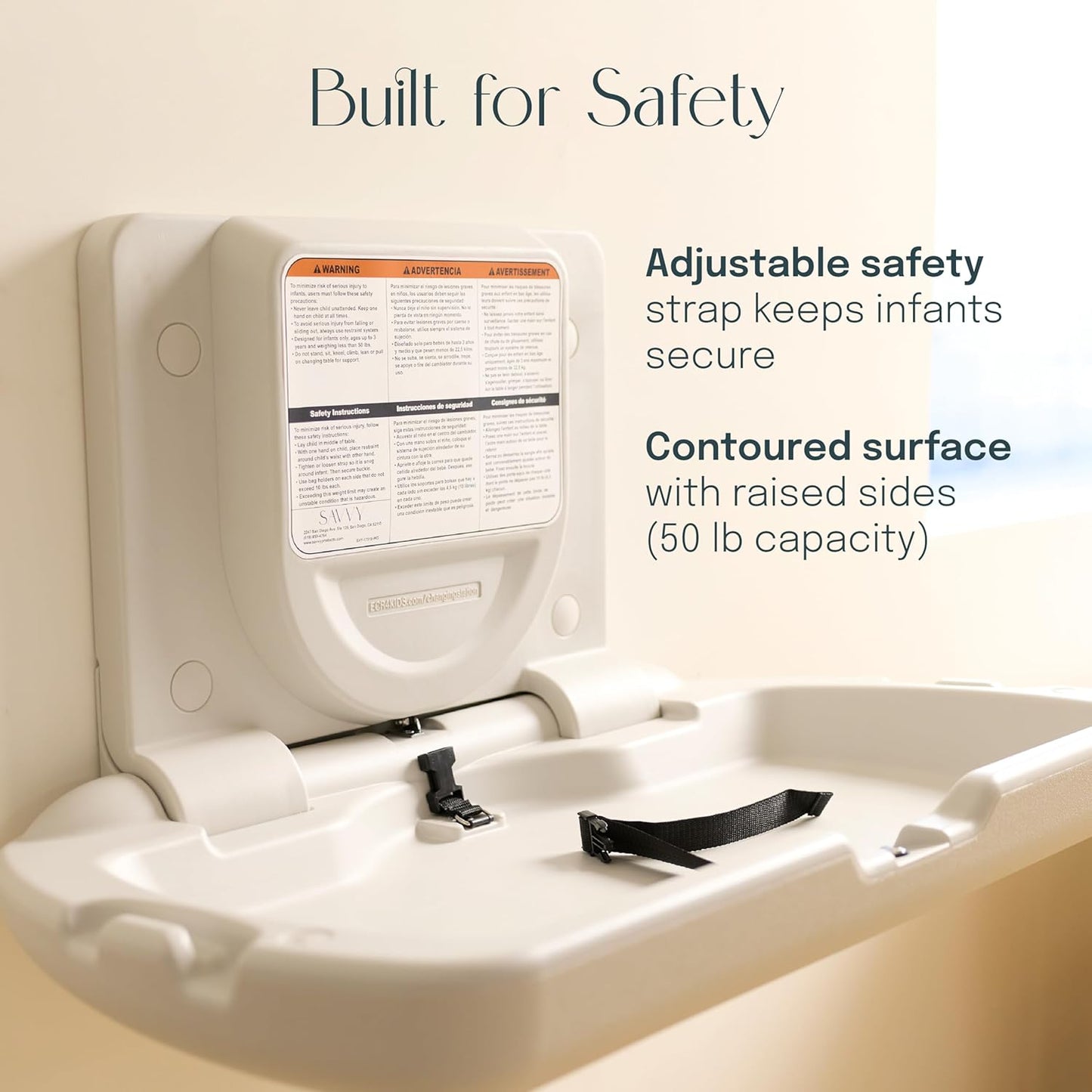SlimFold Commercial Baby Changing Station - Wall Mounted, ADA Compliant, ASTM Certified, Horizontal Fold-Down Diaper Changing Table for Restrooms, Daycare, Restaurant - White Granite