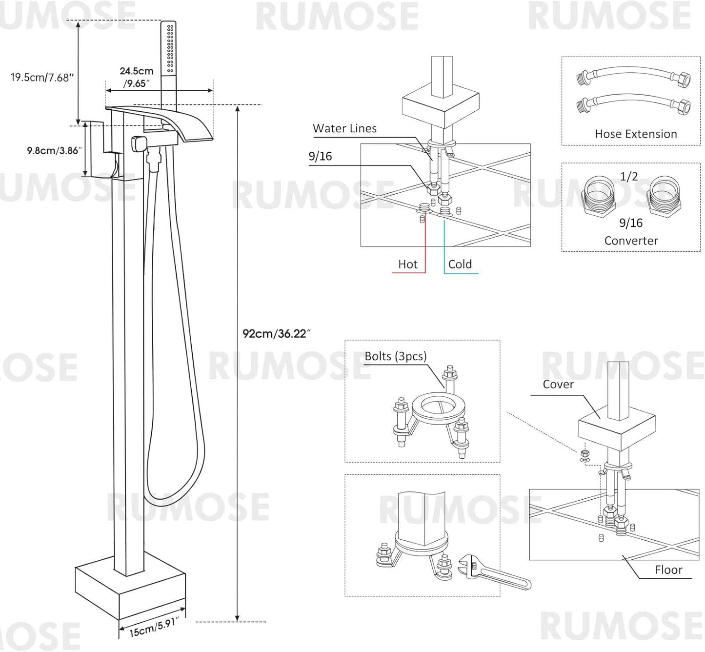 Tub Filler Freestanding Bathtub Faucet Polished Chrome Floor Mount Tub Faucet Waterfall Bathtub Filler with CUPC Certif