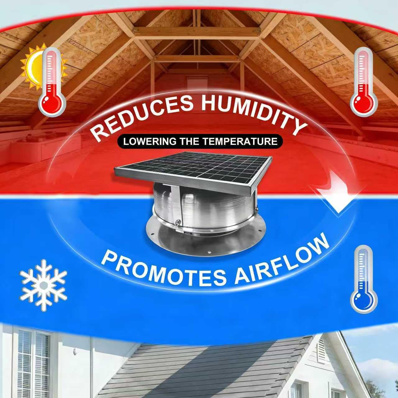 10W Solar Roof Vent Fan, 12V Solar Powered Attic Exhaust Fan with 9.8" x 9.8" Solar Panel, Aluminum Alloy Ventilator for Garage, Warehouse, Greenhouse, Black