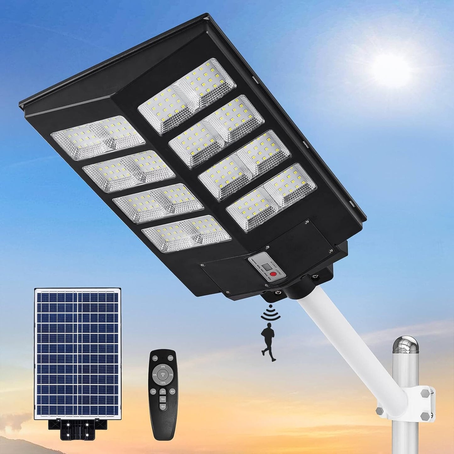 Aihanfir 600W Led Solar Street Light Outdoor Waterproof, with Motion Sensor and Remote Control for Parking Lot Lights Commercial, Yard, Road-15W