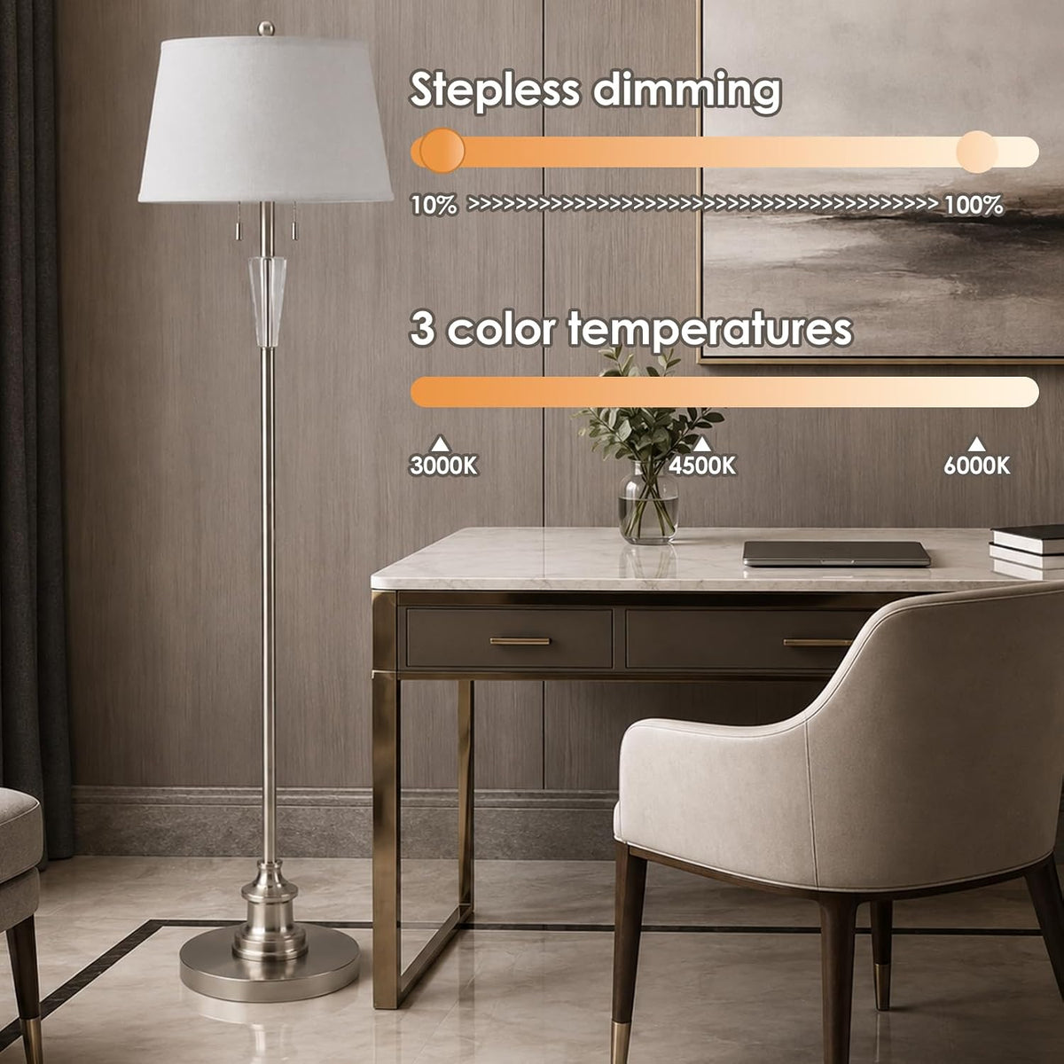 58’’ Dimmable Living Room Floor Lamp with Remote Control(Bulbs Included)