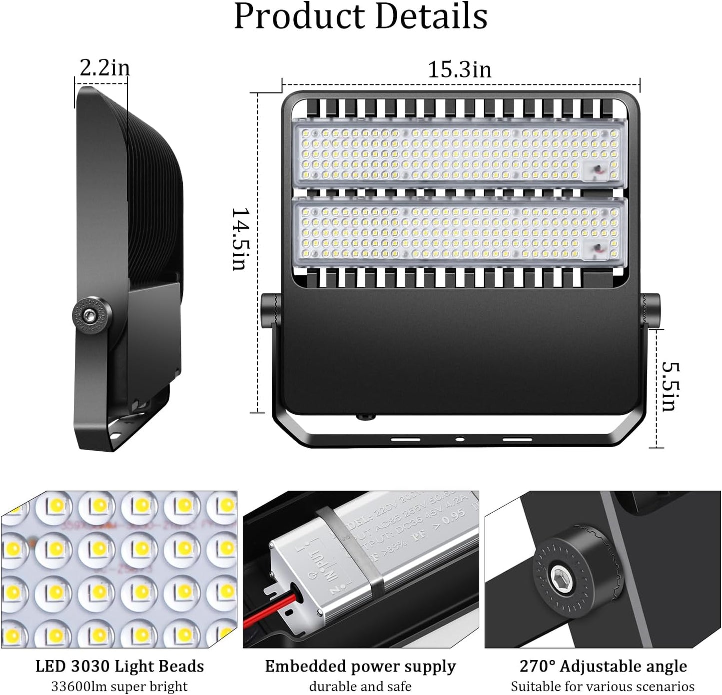 LED Stadium Flood Light commercial,36000LM, 1500W Equivalent LED Arena Lighting Wall Mount Stadium Floodlights Outdoor 5500K 85-277V Waterproof 240W