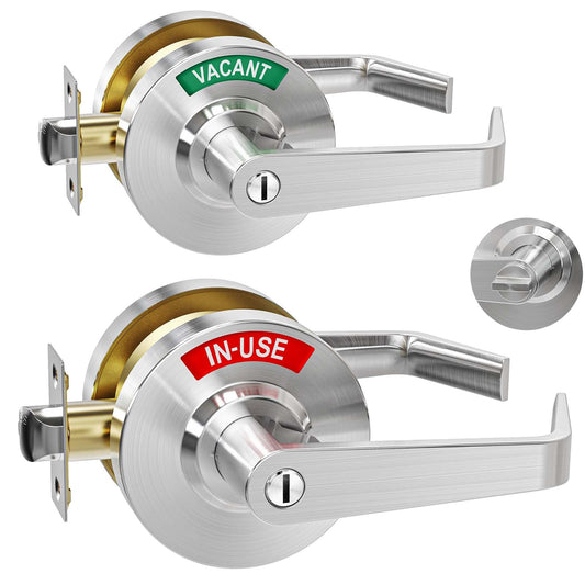 2Kits Large Commercial Door Handle for Restroom, Vacant Occupied Bathroom Lock, Privacy Occupied Door Handle for Public & Industrial Buildings|Office|Gym|Bars （Large 90mm）