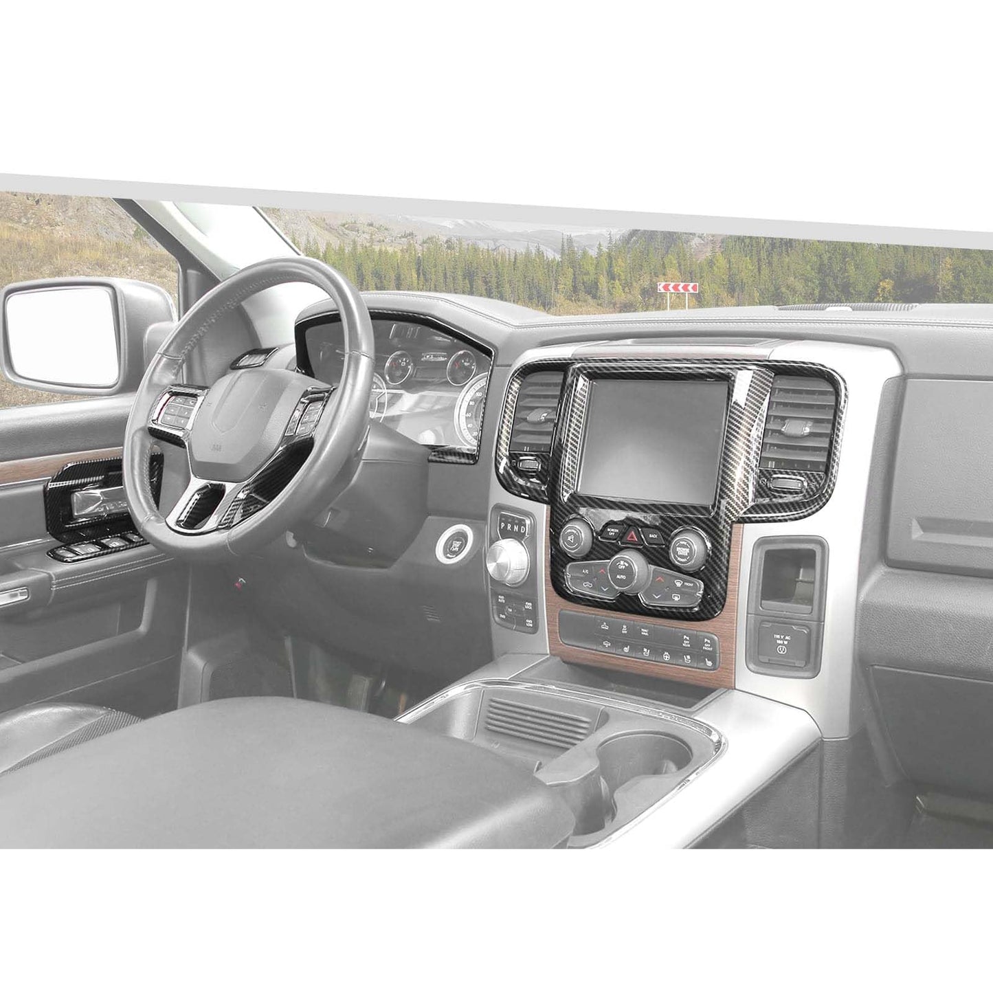 Jimen Fit for Dodge Ram 2011-2017, 19PCS Carbon Fiber Interior Kits - Dashboard Cover, Navigation Panel, Side Air Vent Trim, Inner Door Handle Bowl, Window Lift Switch Panel