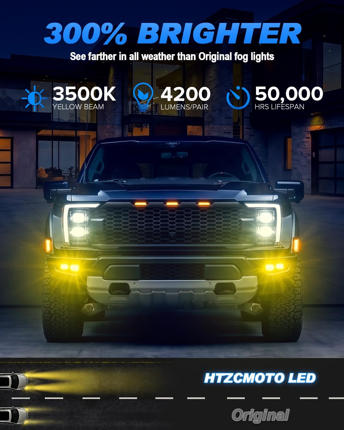 LED Fog Lights for 2021-2025 Ford F150 Raptor | Only Raptor Model C2|2021-2025 F150 Raptor |Yellow Light