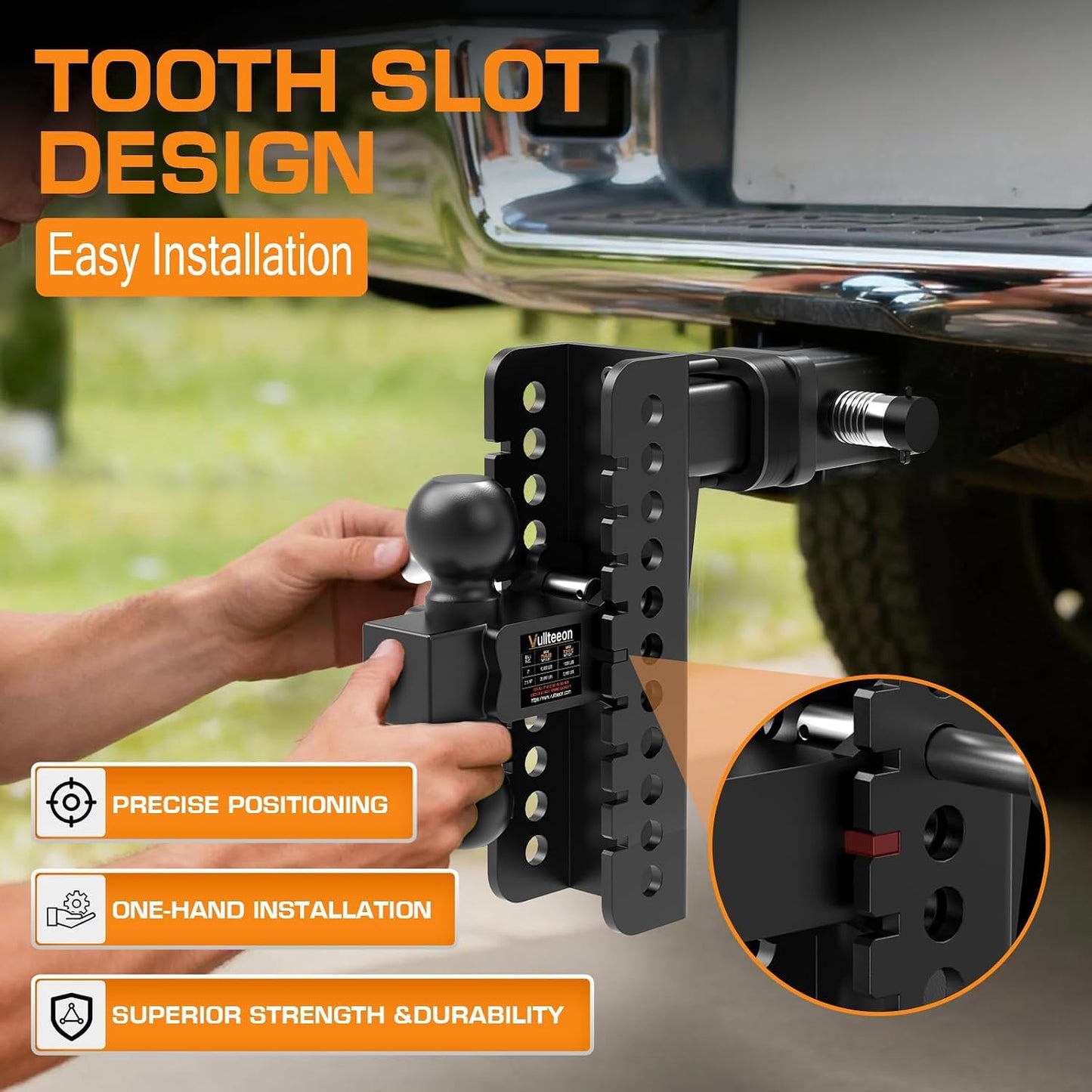 Adjustable Trailer Hitch, 8 Inch Drop for 2 Inch Receiver - Heavy Duty Alloy Steel Truck Hitch, Dual Ball Mount (2” & 2-5/16”), 20000 lbs GTW Tow Hitches, Slot-fit Design