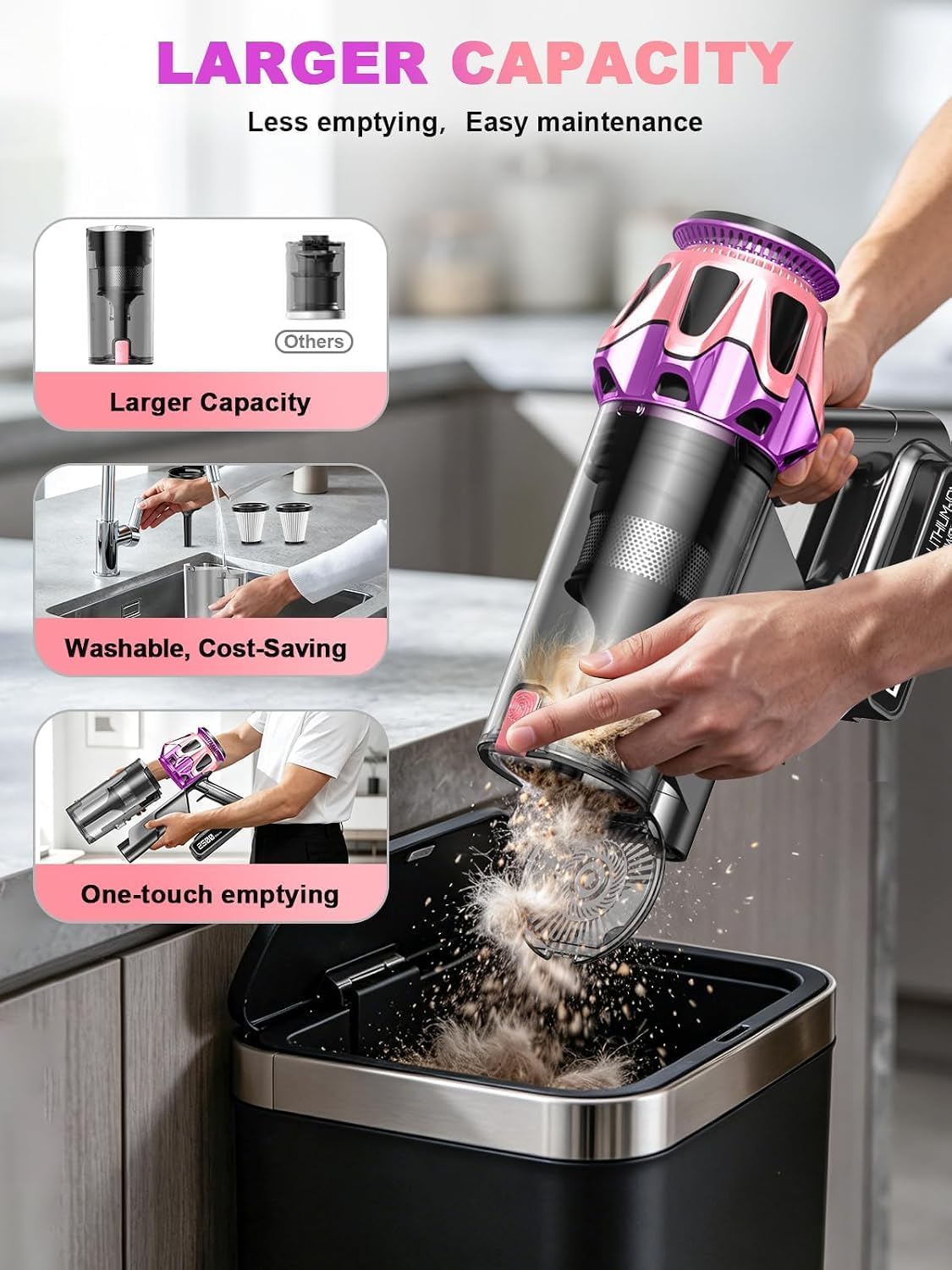 Cordless Vacuum Cleaner, 50KPa 45Mins 9-in-1 Self-Standing Stick Vacuum