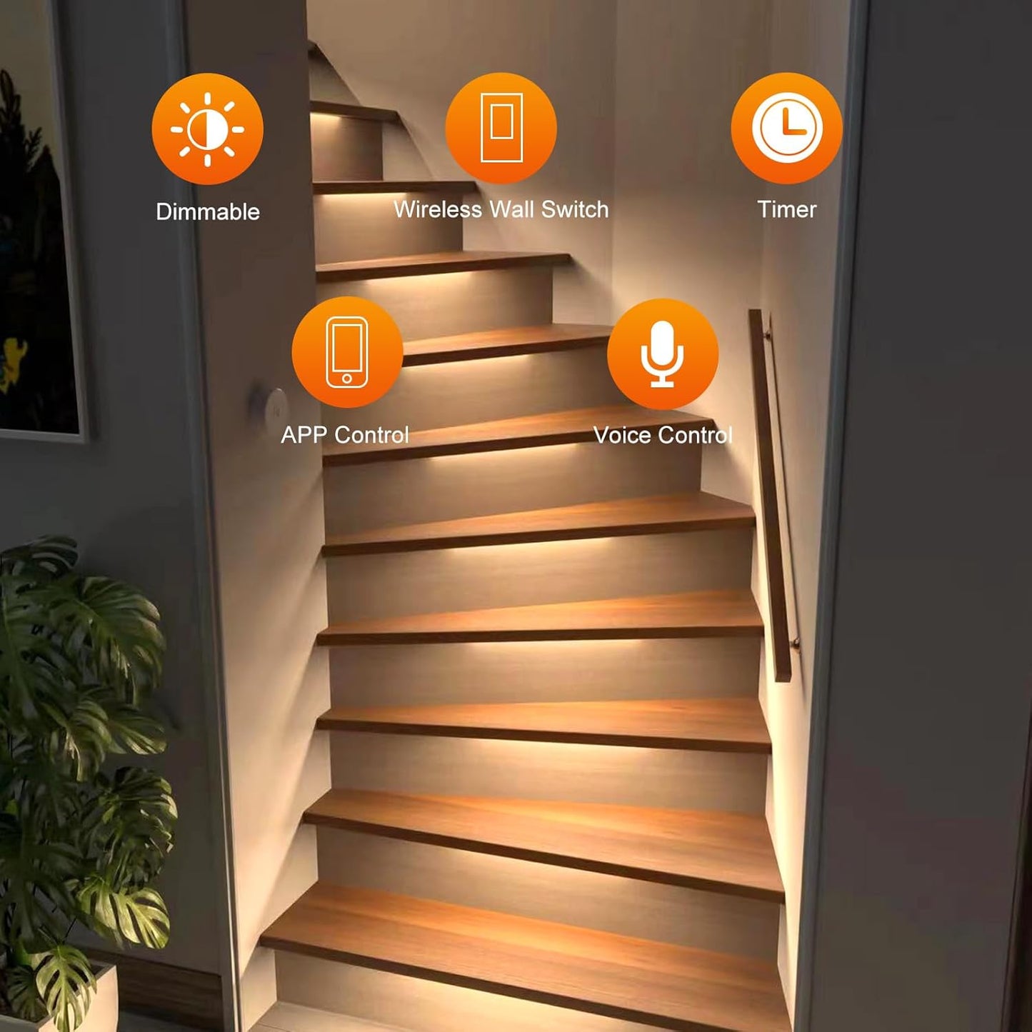 KOMIGAN LED Stair Lighting Kit KMG-8497, Wireless Switch Control, Tuya App Controlled, Work with Alexa and Google Assistant, Timer Schedule, for