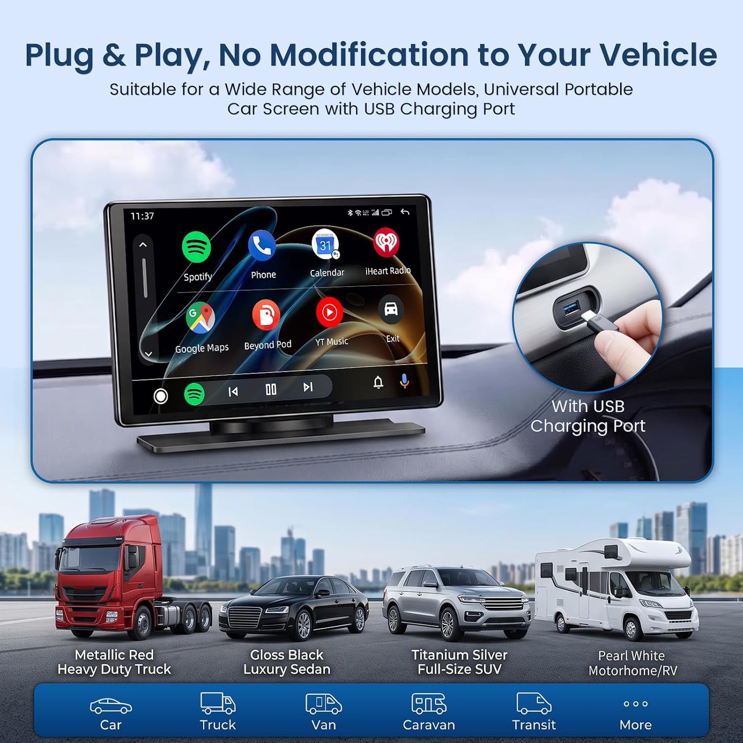 Wireless CarPlay Screen for Car, 9" Touchscreen Car Stereo, 64GB SD 4K Dash Cam, Apple CarPlay & Android Auto Mirror Link, 1080P Backup Camera, GPS Navigation, Bluetooth Voice Control, Loop Recording