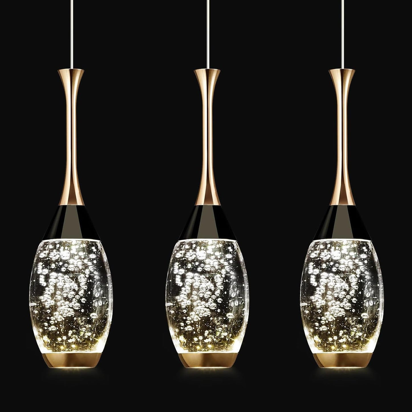 Modern Black Gold Pendant Light Dimmable LED Ceiling Light Fixtures Mini Teardrop Crystal Pendant Lighting for Kitchen Island Bedroom Hallway