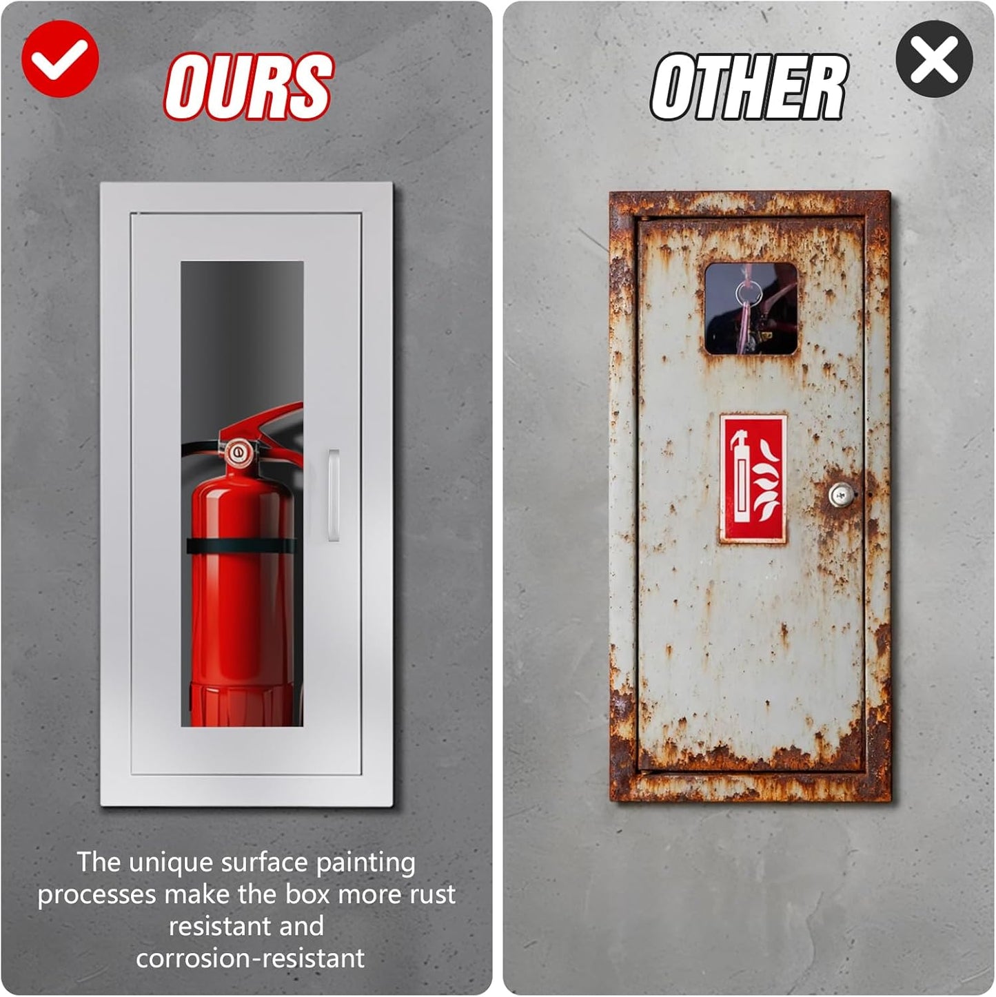 Semi Recessed Fire Extinguisher Cabinet for 5-12 pounds Extinguisher, White Steel Fire Extinguisher Mount with Magnetic Door & Handle for Indoor Outdoor, Wall Cabinet with Full Clear Acrylic Door