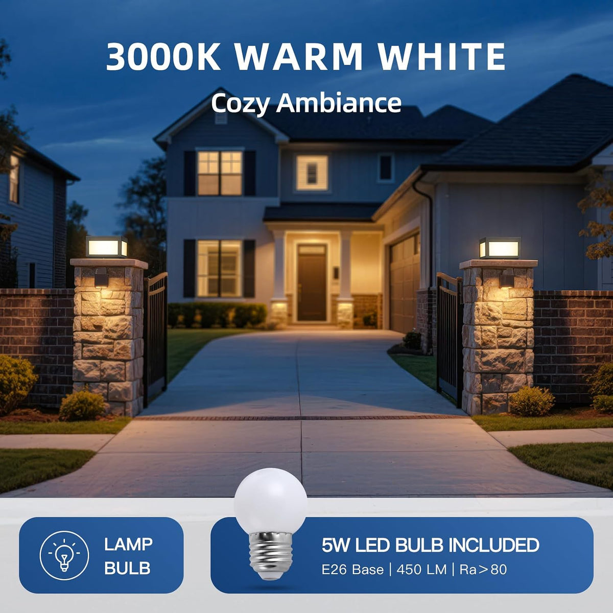 9.8" Outdoor Post Lights Hard Wired, Waterproof AC100-240V Column Light, 3000K Modern Pillar Lights, LED Deck Square Post Light Fence Lamp for Patio Garden Gate Entrance Posts with E26 Bulb