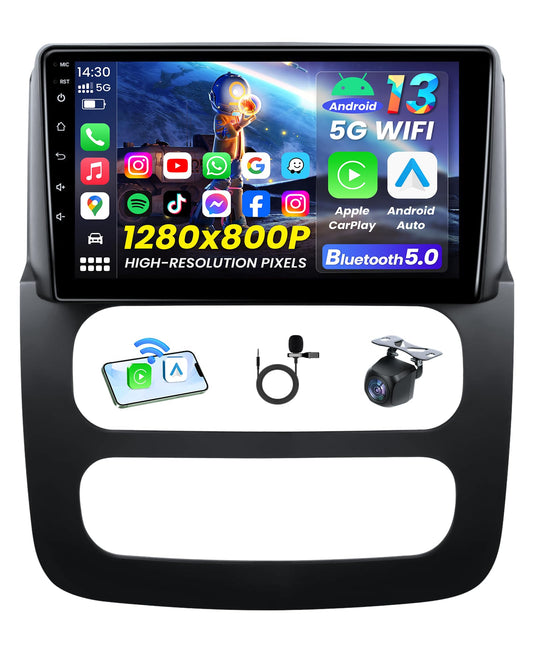 Car Stereo for Dodge Ram 1500 Radio 2002-2005: 9 Inch Touch Screen Upgrade Apple CarPlay Android Auto Bluetooth GPS Navi 5G WiFi Backup Camera Support Steering Wheel Control FM