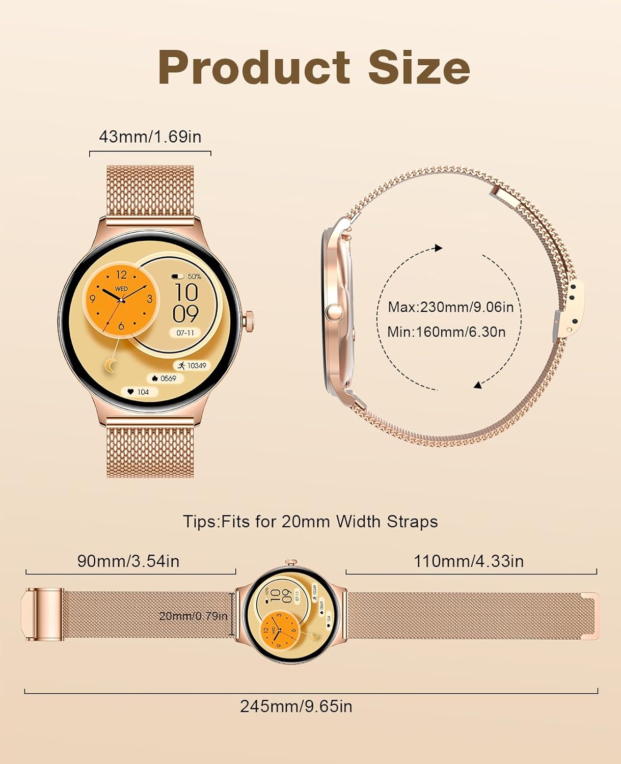 Smart Watches for Women iPhone Compatible, 1.43' AMOLED Display Fitness Tracker with Bluetooth