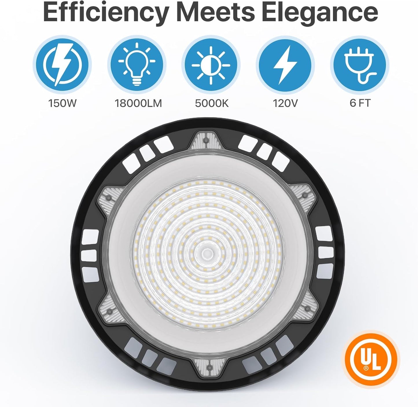 High Bay Lights Commercial: 150W Hi Bay LED Shop Lights for Workshop - Waterproof UFO Light for Damp Places 2-Pack