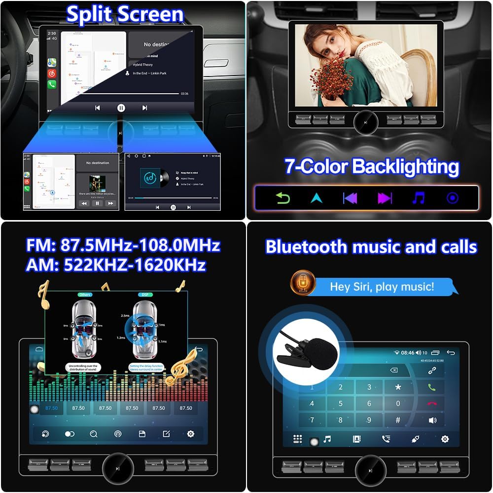 10.6" Double Din Car Radio with Wireless CarPlay & Android Auto | Android 13 Stereo with IPS Touchscreen, 4G SIM, Knob Button, GPS, DSP, WiFi, Bluetooth, SWC, Subwoofer Output